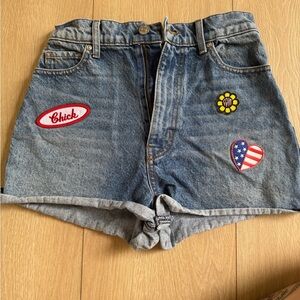 REVICE Blue Jean Shorts with Distressed Hem